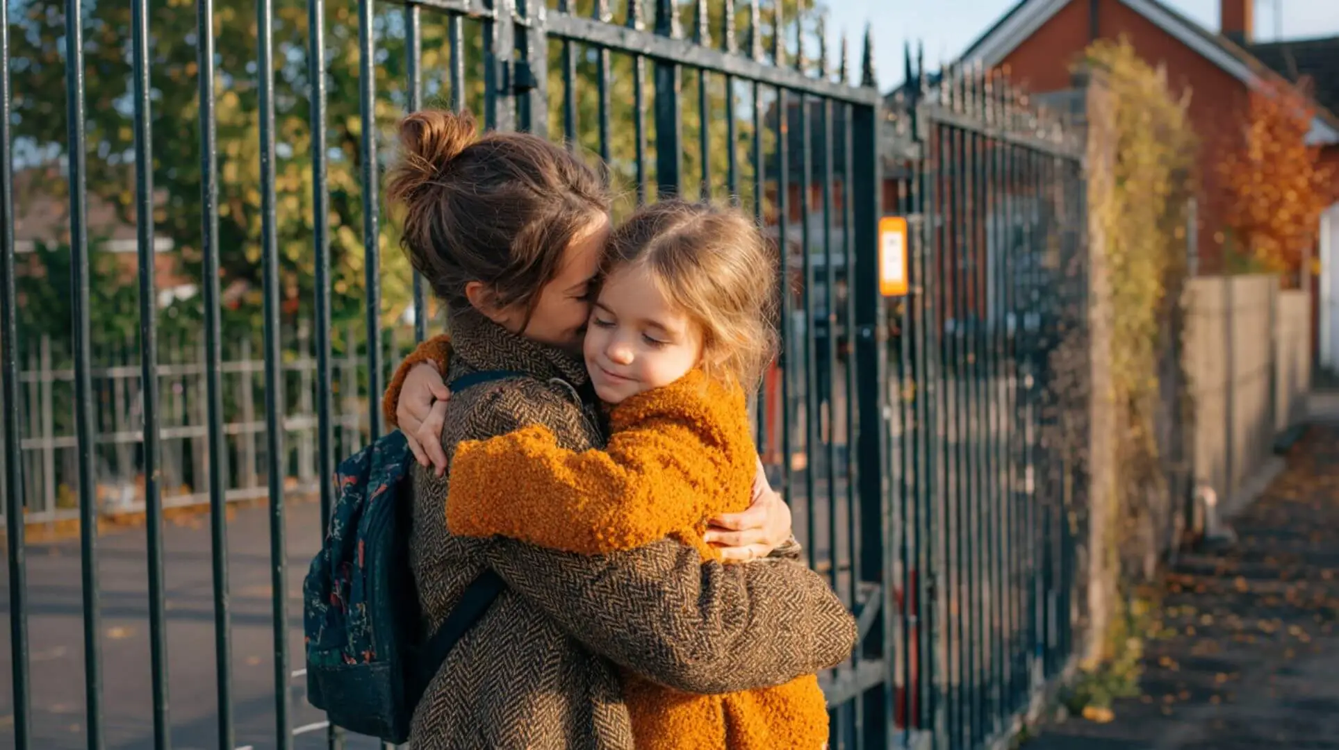Niña abrazando a su madre en el cole