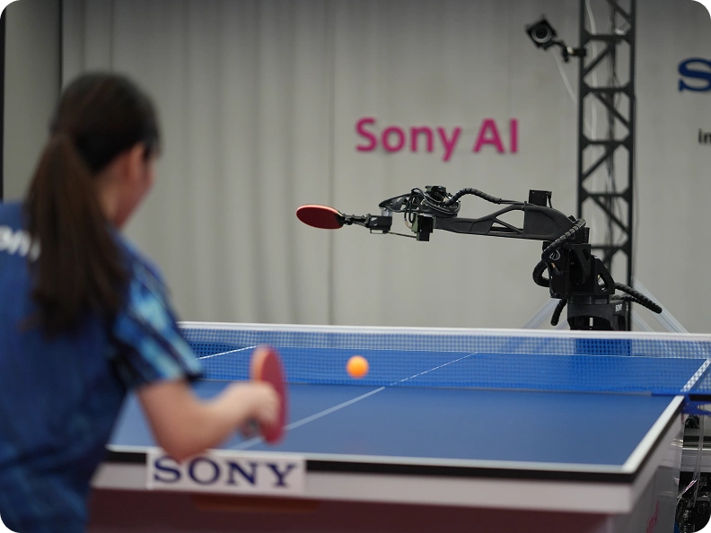 A table tennis player plays against Sonys Ace robot. Photo courtesy of Sony