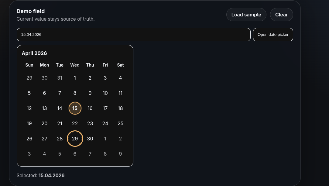 Рисунок 6. Пример отображения DatePicker Рисунок 6. Пример отображения DatePicker