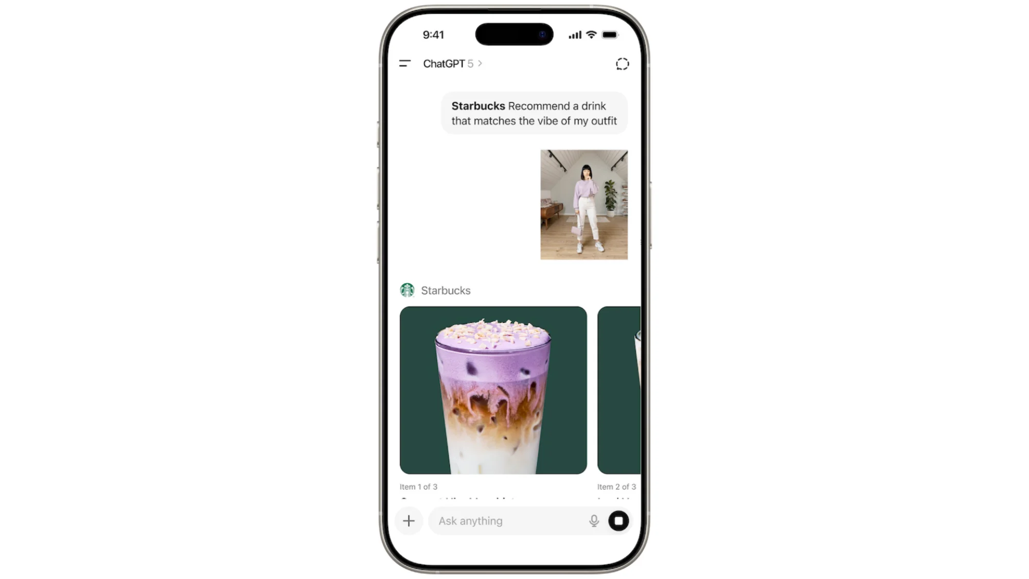 Starbucks app in ChatGPT.