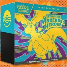 The Pokémon TCG: Mega Evolution — Ascended Heroes Elite Trainer Box on a green and orange background