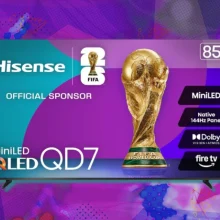 Hisense Qd7 TV with purple background