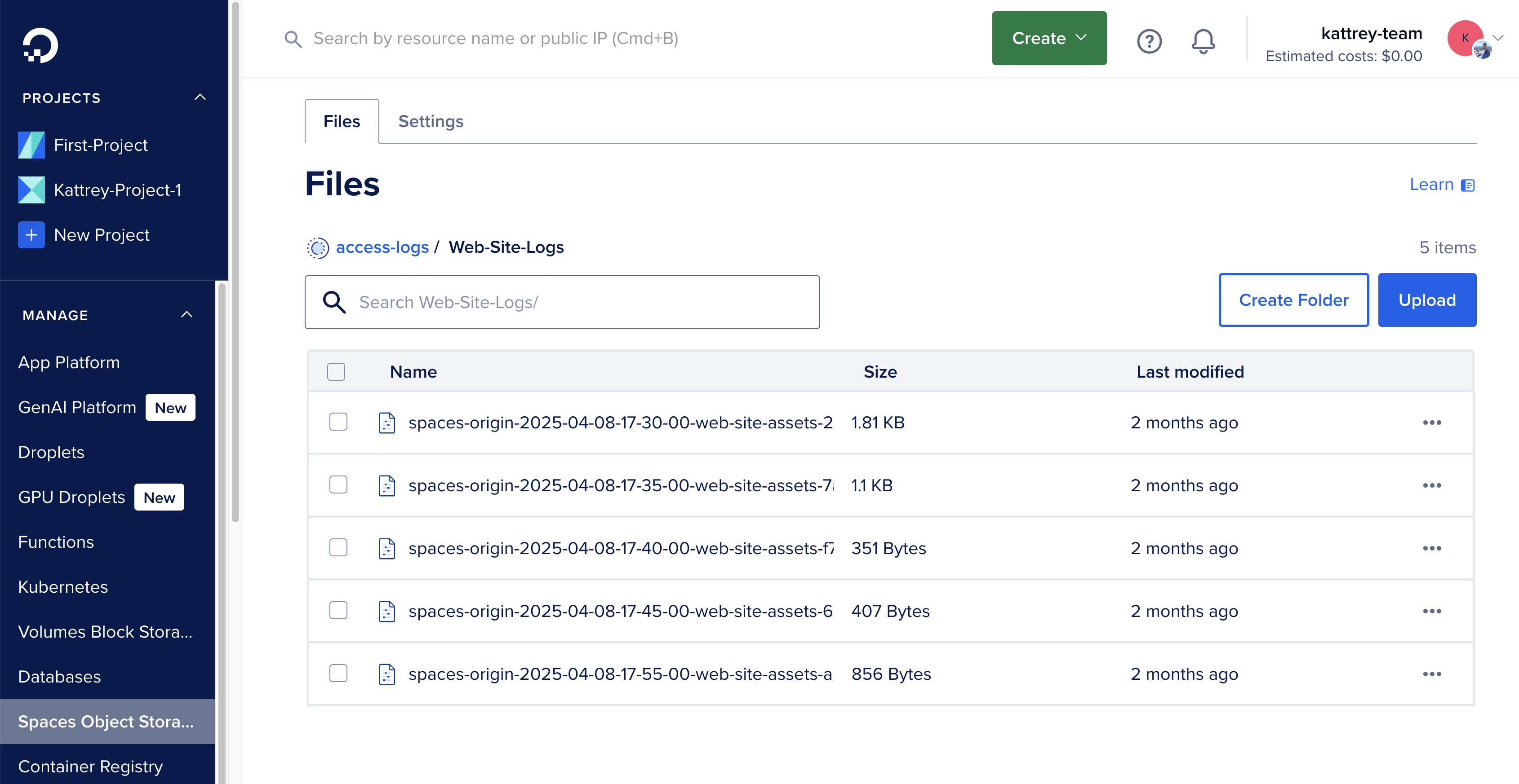 Spaces access logs