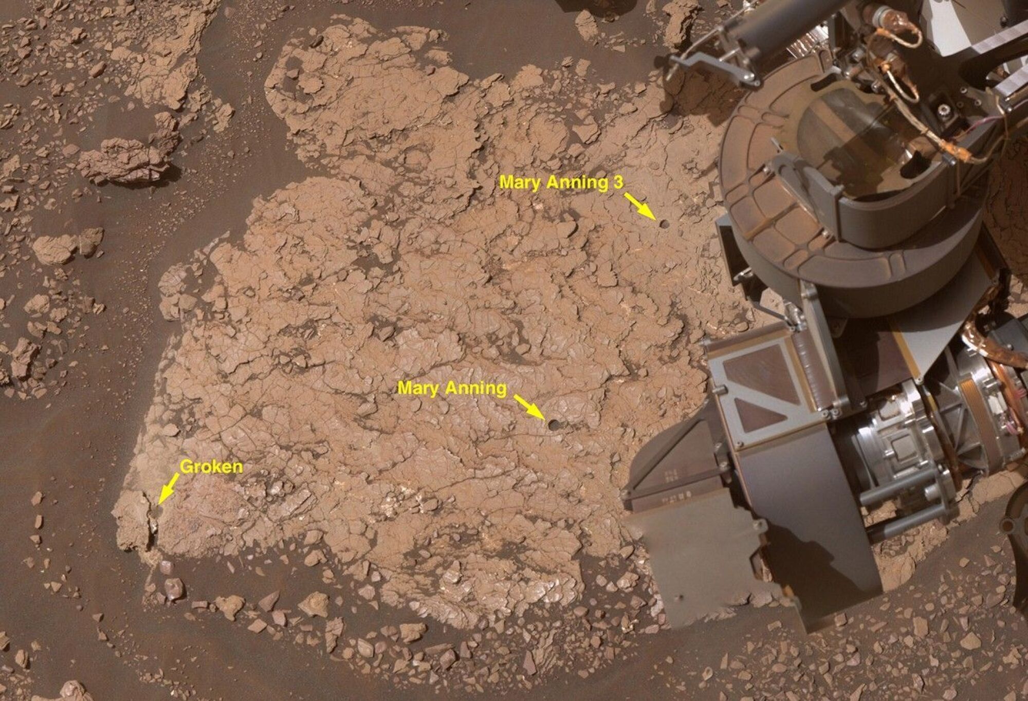 NASA annotating Curiosity's drill holes in Mary Anning location on Mars