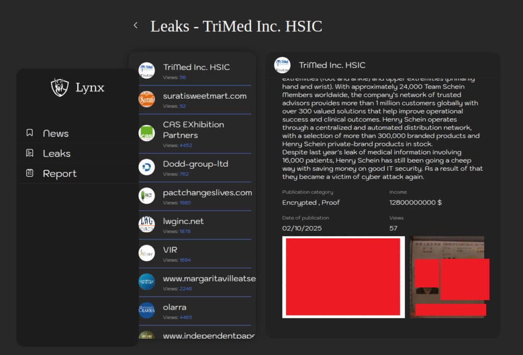 Lynx lists TriMed on its data leak site.