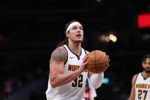 WASHINGTON, DC - JANUARY 22: Aaron Gordon #32 of the Denver Nuggets shoots a free throw during the game against the Washington Wizards on January 22, 2026 at Capital One Arena in Washington, DC. NOTE TO USER: User expressly acknowledges and agrees that, by downloading and or using this Photograph, user is consenting to the terms and conditions of the Getty Images License Agreement. Mandatory Copyright Notice: Copyright 2026 NBAE (Photo by Sabina Shysh/NBAE via Getty Images)