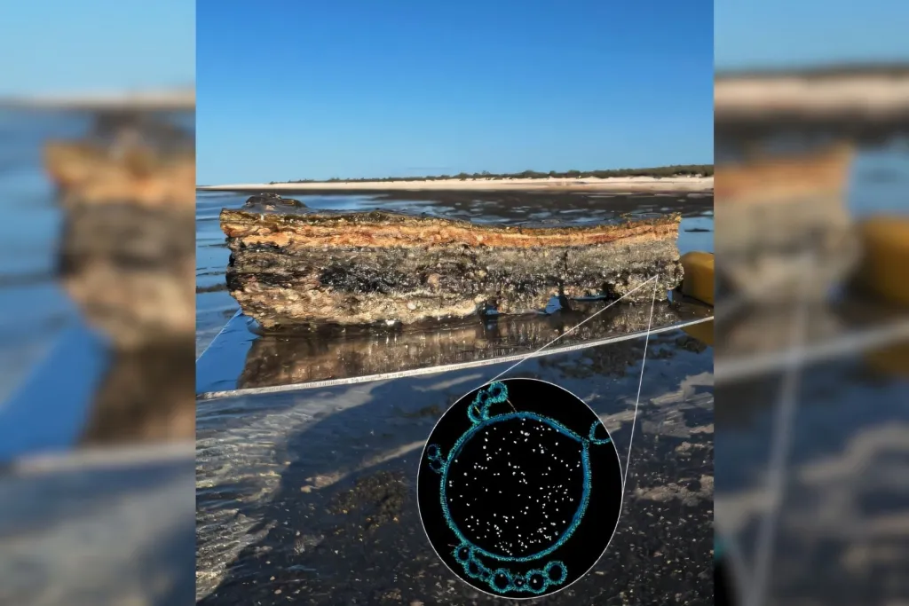 Imagen compuesta de un arquea del grupo Asgard (en el recuadro), identificado en los tapetes microbianos de Shark Bay, en Australia Occidental