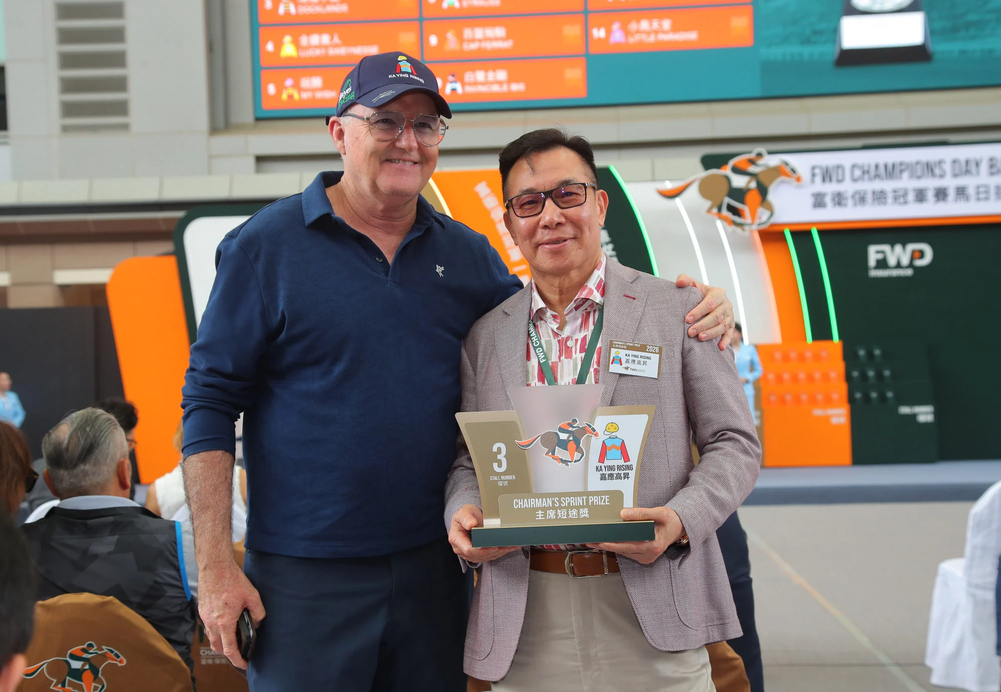 Trainer David Hayes (left) and owner Leung Shek-kong at Thursday’s barrier draw. Trainer David Hayes (left) and owner Leung Shek-kong at Thursday’s barrier draw.