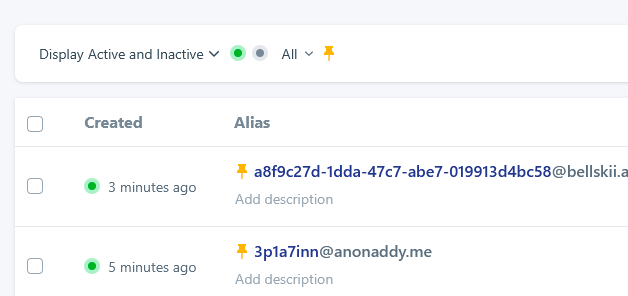Прикреплённые адреса вверху списка