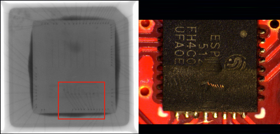 Нанопроводки между чипом и флешкой внутри корпуса ESP32-H2 Нанопроводки между чипом и флешкой внутри корпуса ESP32-H2