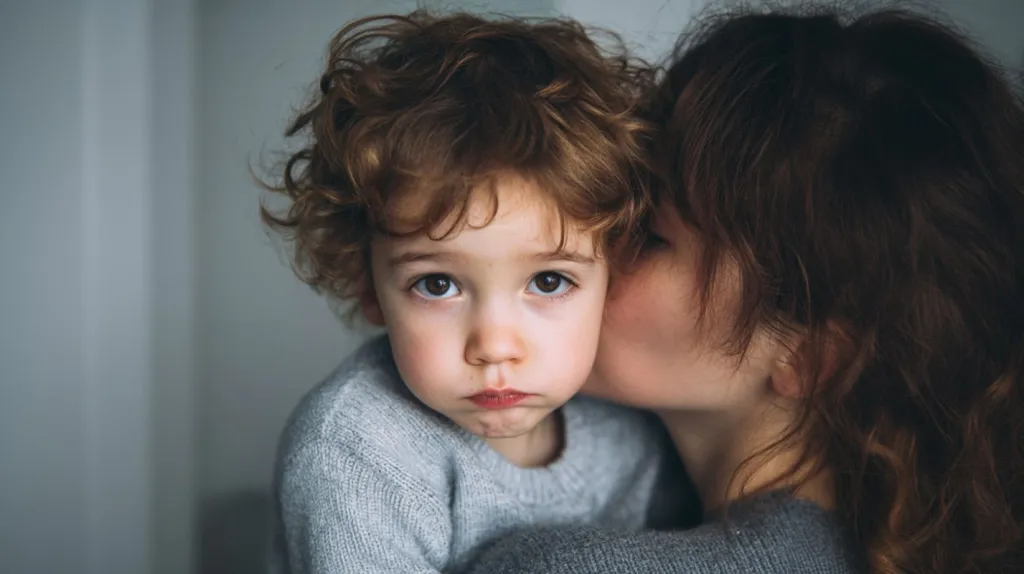 Niño abrazado a su madre