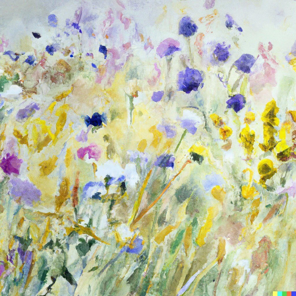 “Wildflowers, grassy field, autumn rhythm, watercolor” generated by DALL·E 2