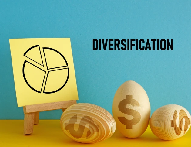 Diversification and risk management are shown using the text and photo of eggs