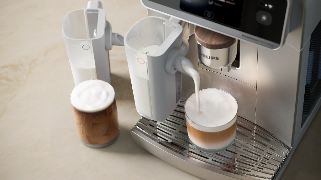 Philips Café Aromis coffee maker dispensing macchiato 