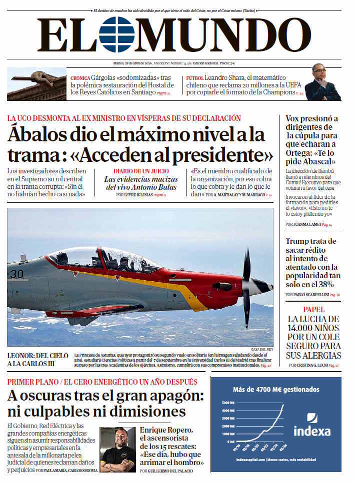 Portada de EL MUNDO del martes 28 de abril de 2026