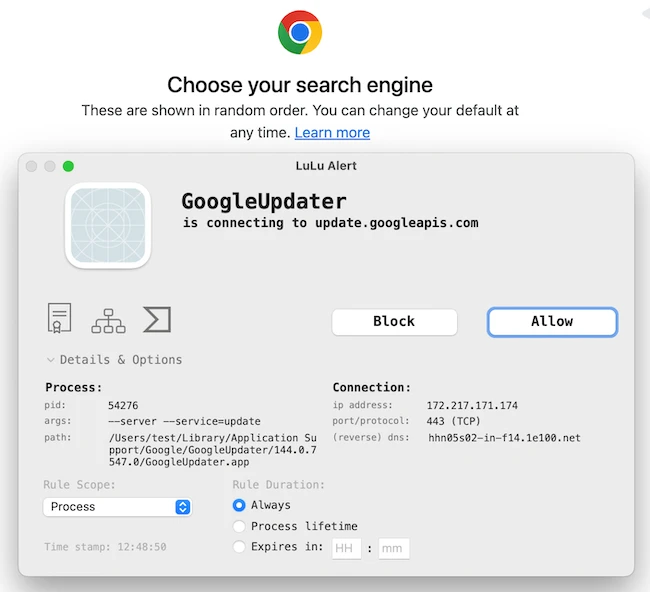 Chrome rules LuLu macOS firewall