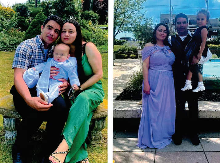 Jose Serrano y su mujer, Deisy Rivera, junto a su hija.