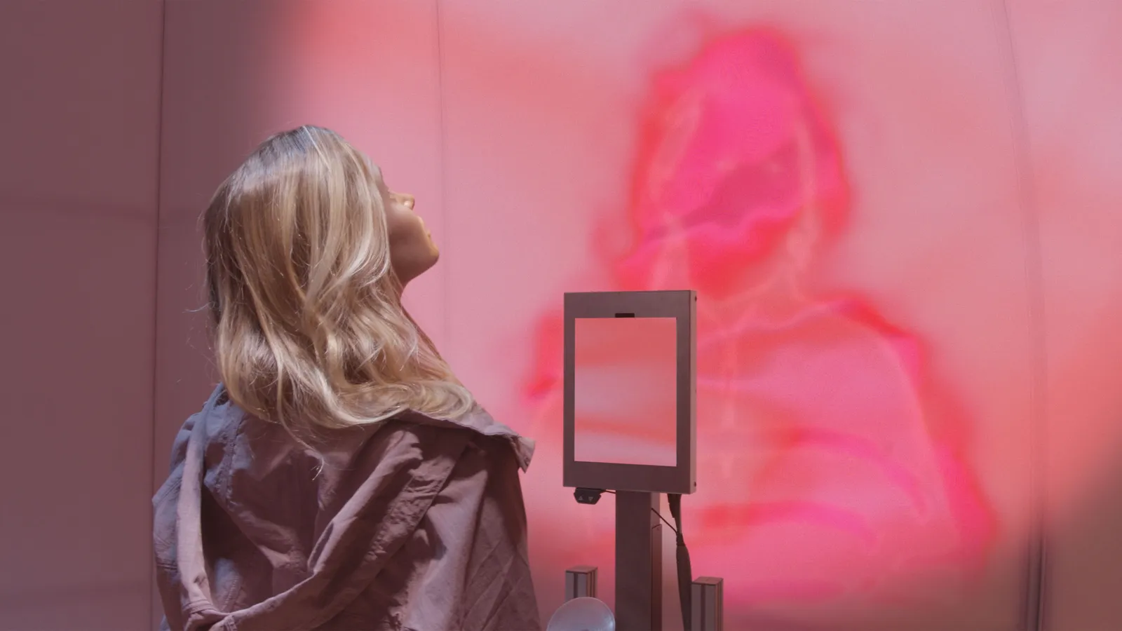 A thermal camera measures a customers changing breath rate and initiates a lighting color change at Random Studios...