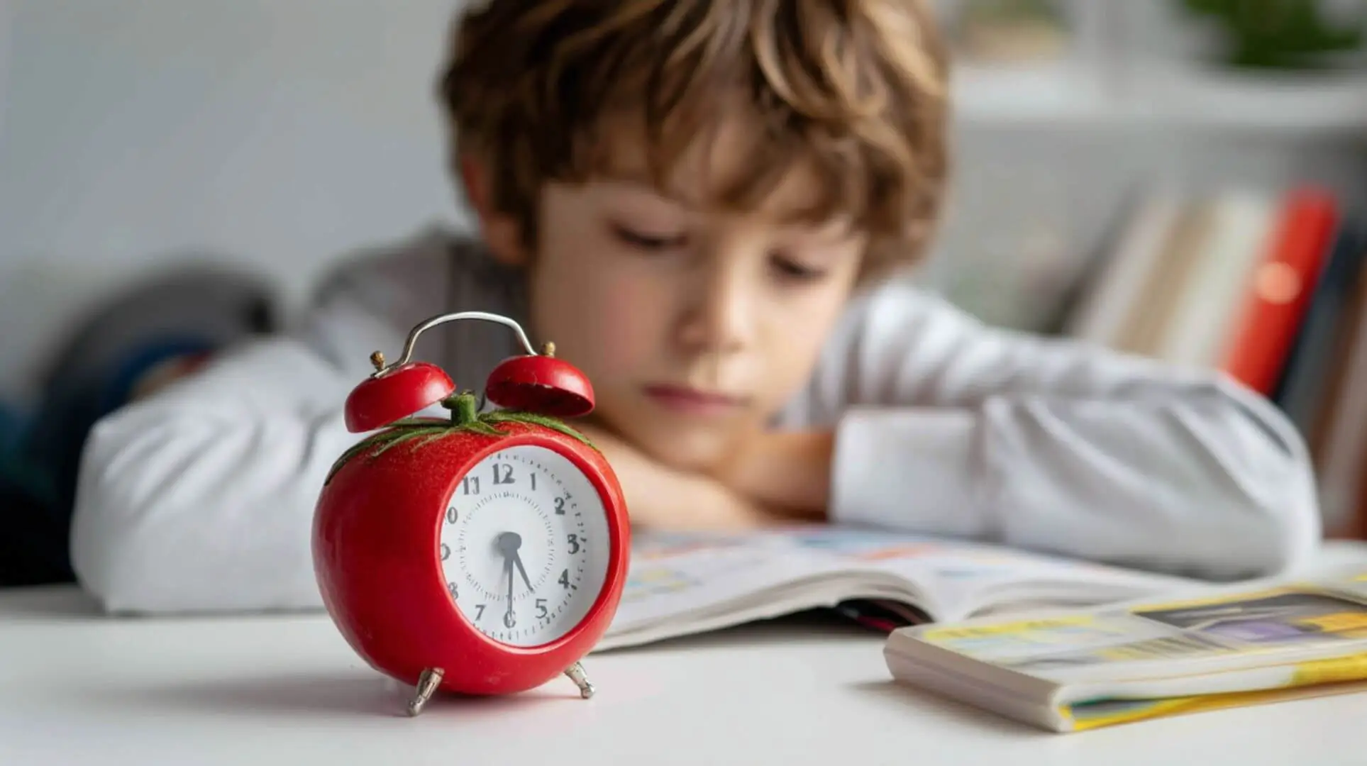 Niño usando técnica Pomodoro