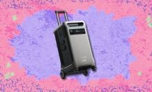 anker solix f3800 plus portable power station against a pink and purple patterned background