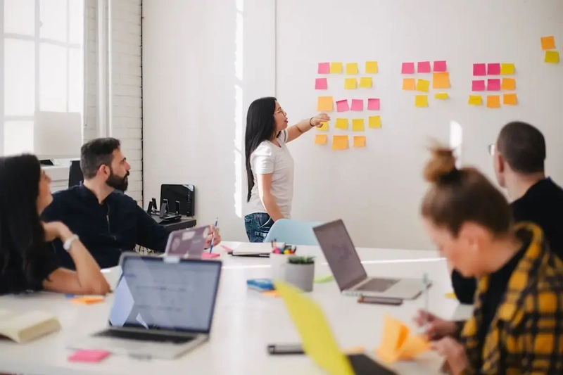 A team brainstorming session; sometimes the best decision is letting randomness decide for you