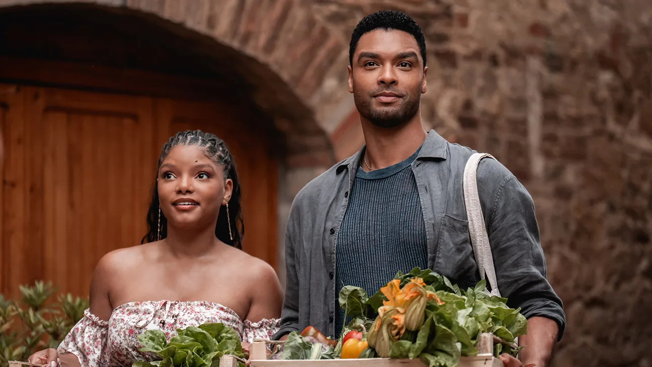 (from left) Anna (Halle Bailey) and Michael (Regé-Jean Page) in You, Me & Tuscany, directed by Kat Coiro.