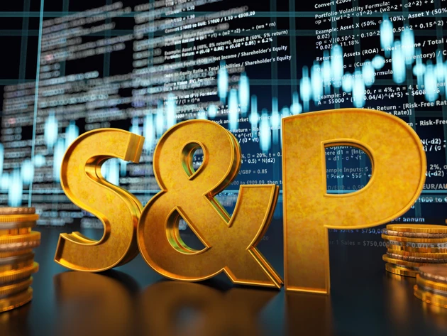 S&P 500 Stock Market Index with Golden Candlestick Chart Background
