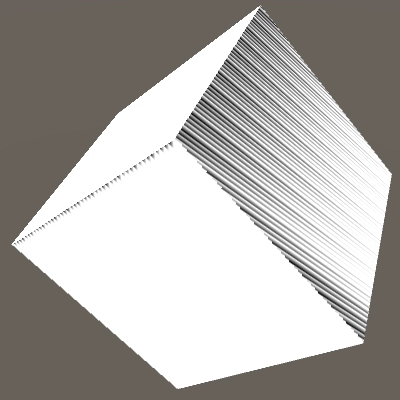 Shadow artifacts showing striped shadow acne on the sloped face of a white geometric object caused by rendering issues