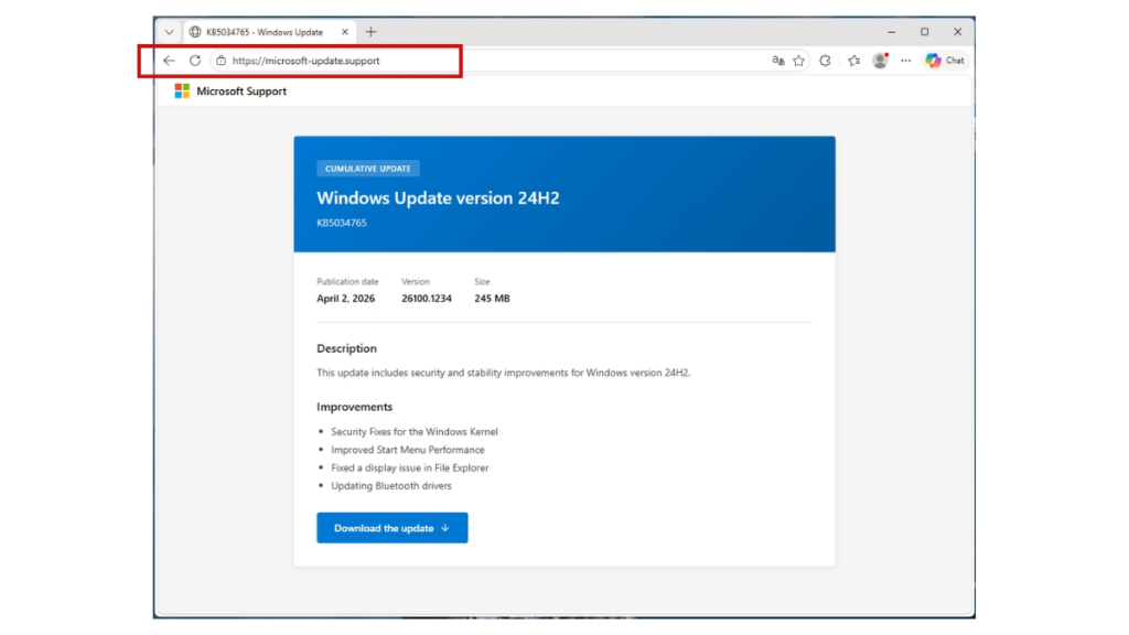 Fake Windows update site, translated into English from French.