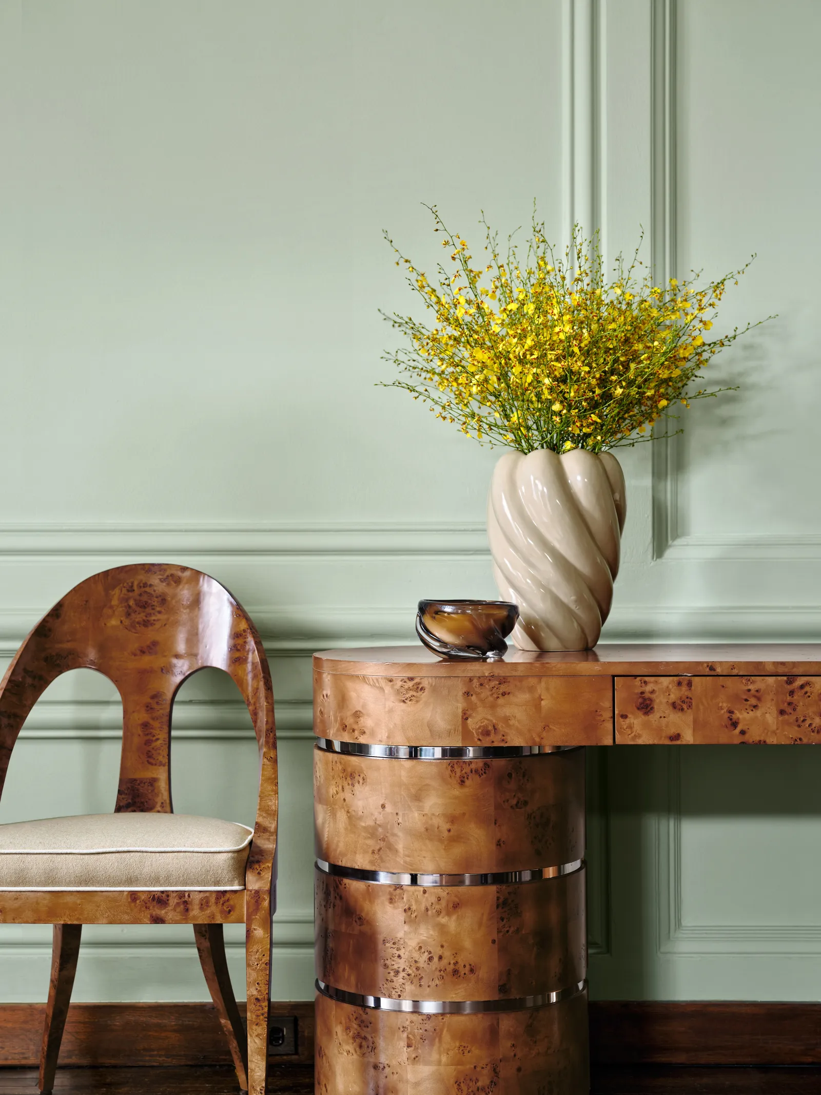 Image may contain Indoors Interior Design Flower Flower Arrangement Plant Potted Plant Ikebana Wood and Chair
