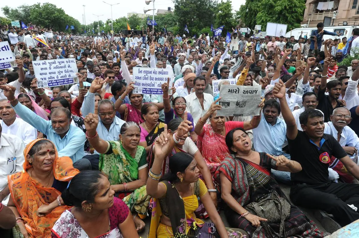 At a protest against caste violence following the Una Dalit atrocity, in Ahmedabad on July 31, 2016.