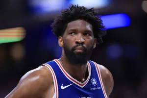 INDIANAPOLIS, INDIANA - FEBRUARY 24: Joel Embiid #21 of the Philadelphia 76ers looks on during the fourth quarter against the Indiana Pacers at Gainbridge Fieldhouse on February 24, 2026 in Indianapolis, Indiana. NOTE TO USER: User expressly acknowledges and agrees that, by downloading and or using this photograph, User is consenting to the terms and conditions of the Getty Images License Agreement. (Photo by Justin Casterline/Getty Images)