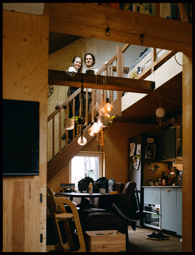 Family in tiny house.