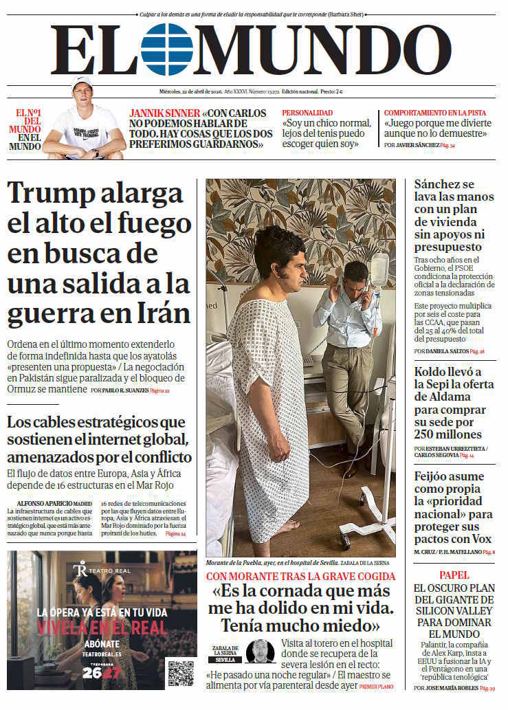 Portada de EL MUNDO del mi�rcoles 22 de abril de 2026