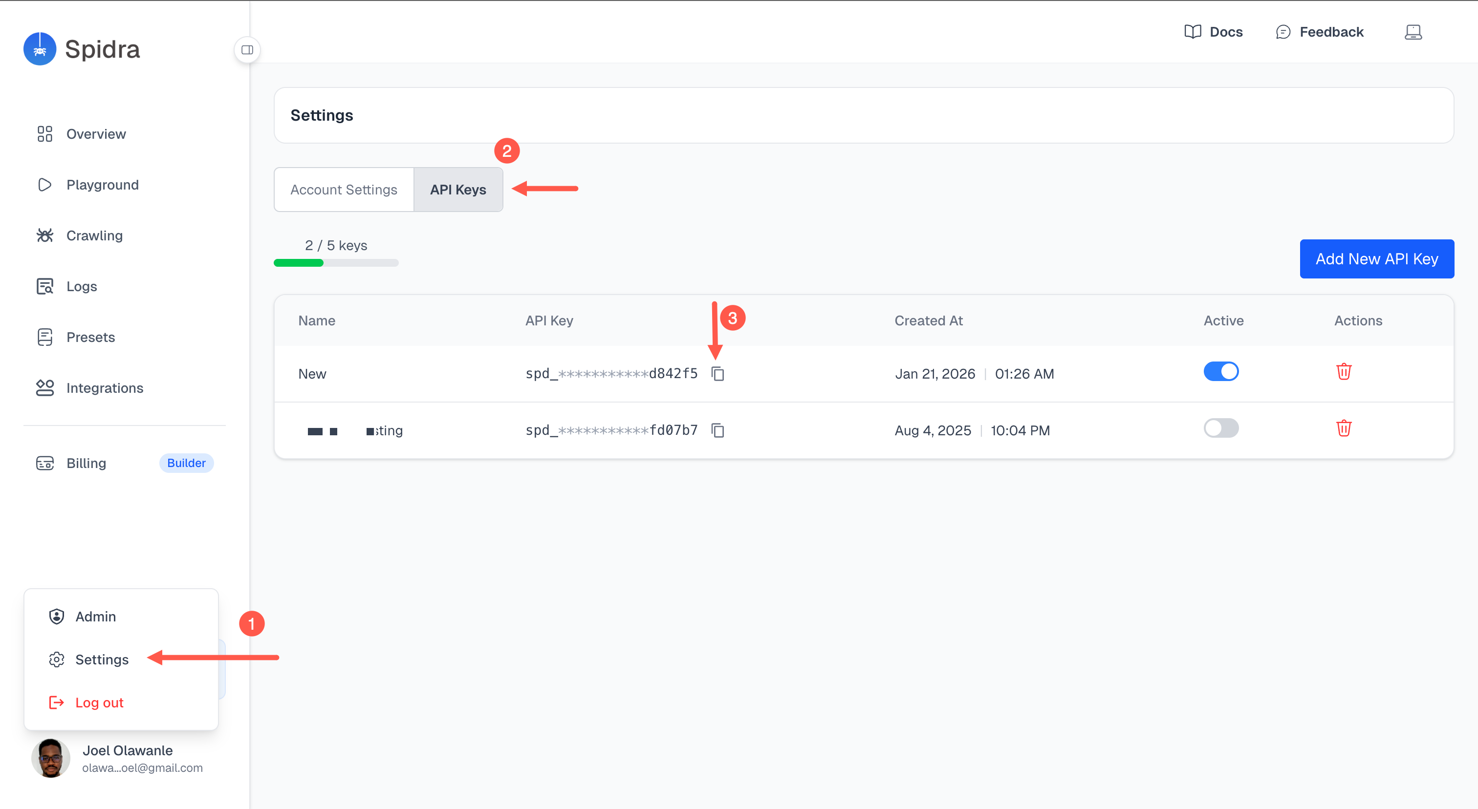 Getting Spidra API key