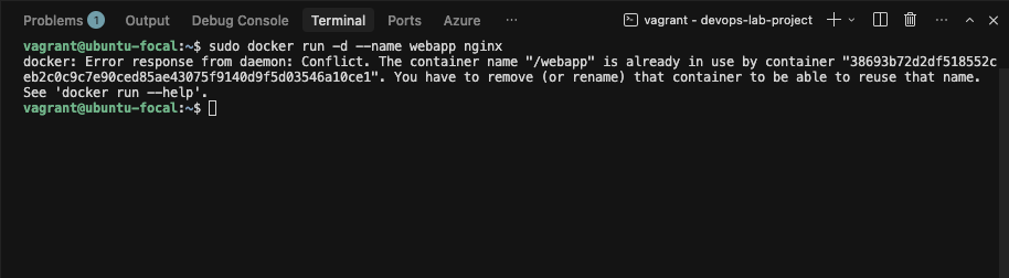 container name conflict terminal error screenshot