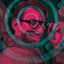 Man with meta ray ban glasses with creepy grin
