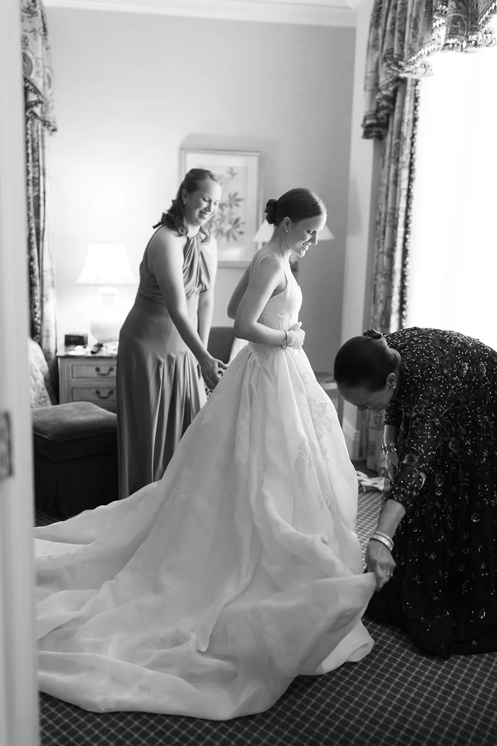 Image may contain Clothing Dress Fashion Formal Wear Gown Wedding Wedding Gown Adult Person Face and Head