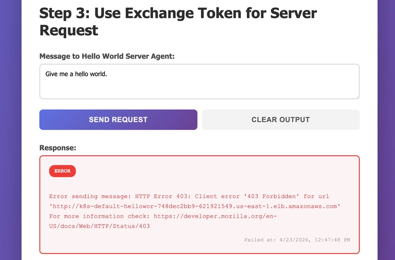 Client agent has incorrect scopes to access server agent