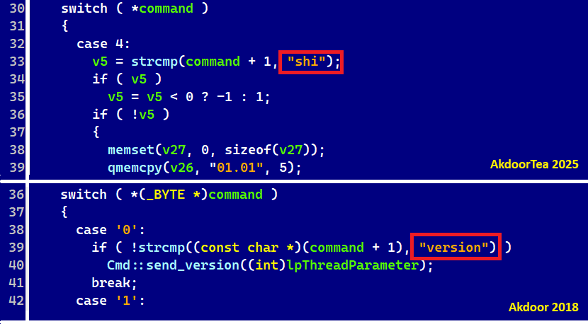 Figure 3. Version parsing in Akdoor from 2018 and AkdoorTea from 2025