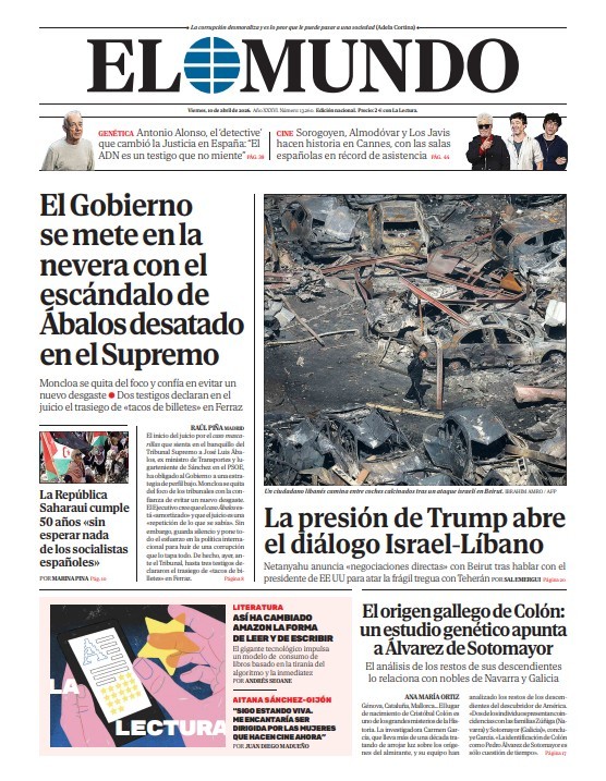 Portada de EL MUNDO del viernes 10 de abril de 2026