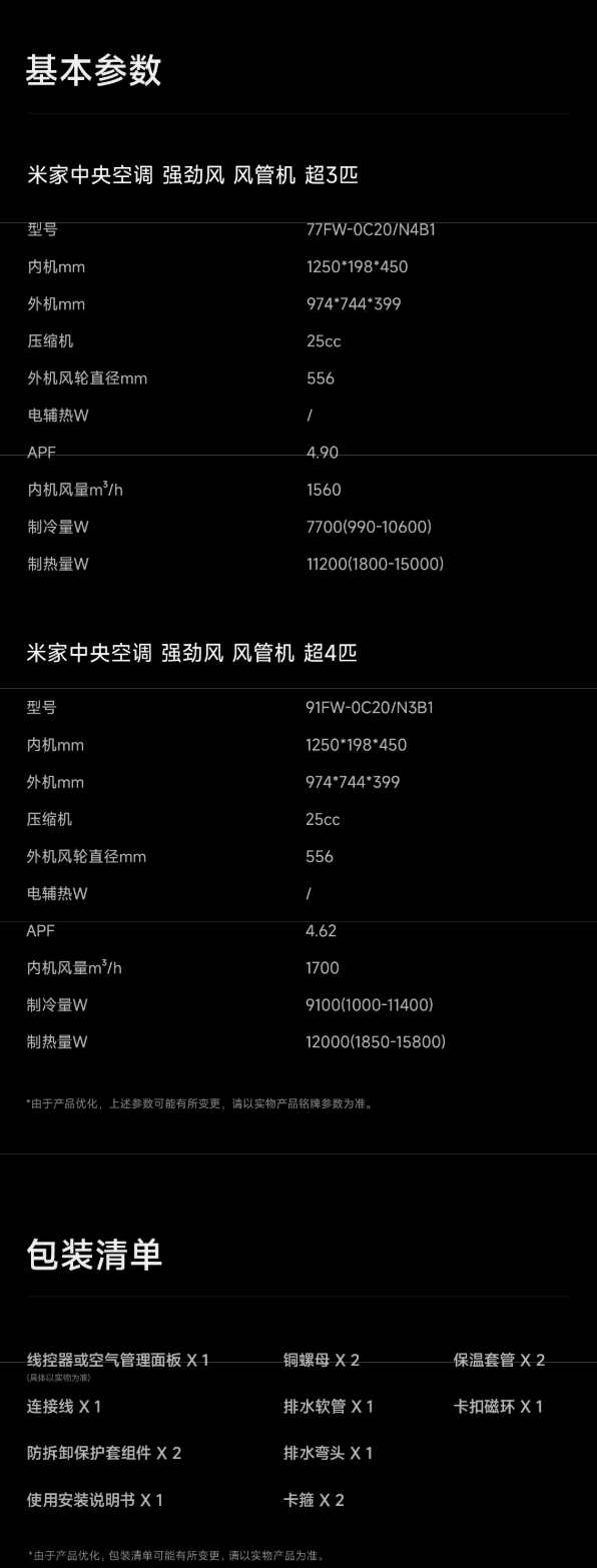 小米推出新款“米家中央空调强劲风风管机”:提供超 3 匹 / 超 4 匹版本,7199 元起