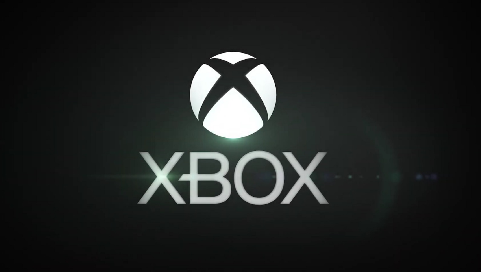 A glowing white Xbox logo with a stylized "X" above the word "XBOX" is centered on a dark background, conveying a sleek and modern feel.