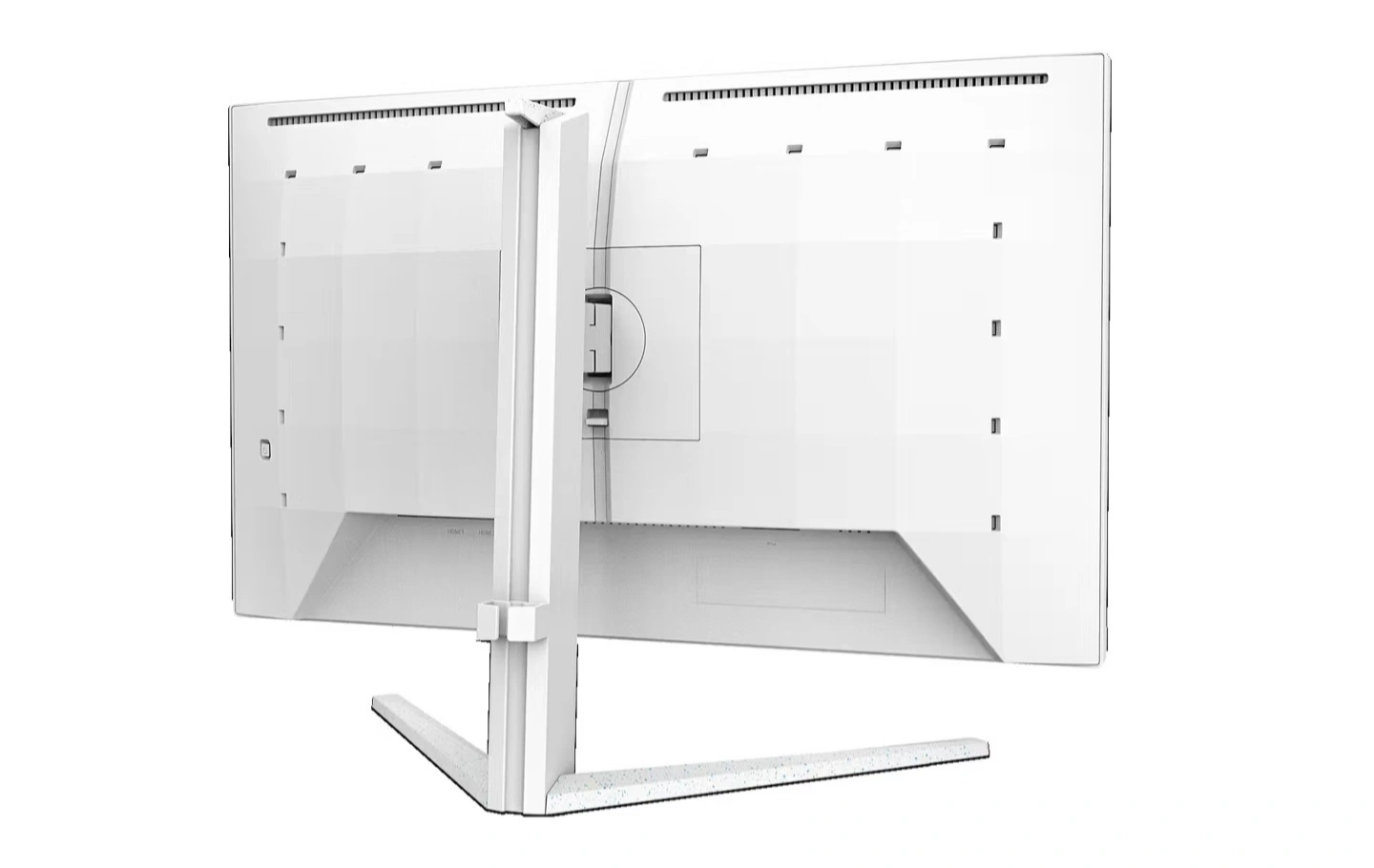 飞利浦发布 27M2N5201P 游戏显示器:原生 240Hz 高刷、1ms 响应 A white AOC gaming monitor is shown from the back, featuring a vented top edge and a central stand mount.