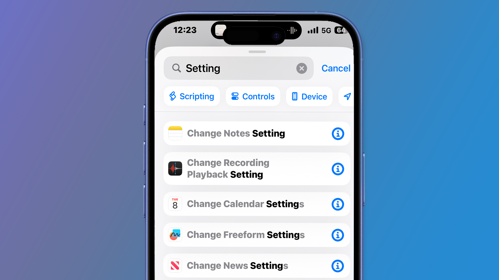 A screen shot of new Apple Shortcuts functions