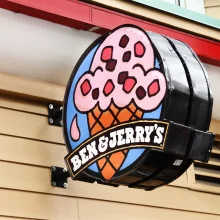 A Ben and Jerry's Ice Cream shop sign