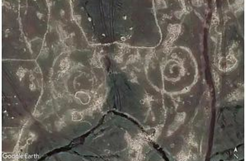 Three stone circles found in the Golan Heights, positioned atop one another, March 27, 2026.