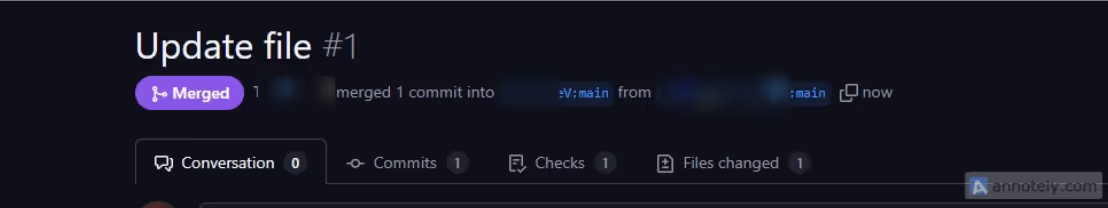Pull Request details displaying the merge status and lack of proper validation for a potentially malicious contribution