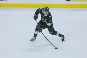 SAINT PAUL, MN - APRIL 23: Minnesota Wild left wing Kirill Kaprizov (97) shoots the puck during the Dallas Stars versus Minnesota Wild game three Stanley Cup Playoffs First Round game on April 23rd, 2026, at Grand Casino Arena in St. Paul, MN. (Photo by Bailey Hillesheim/Icon Sportswire via Getty Images)